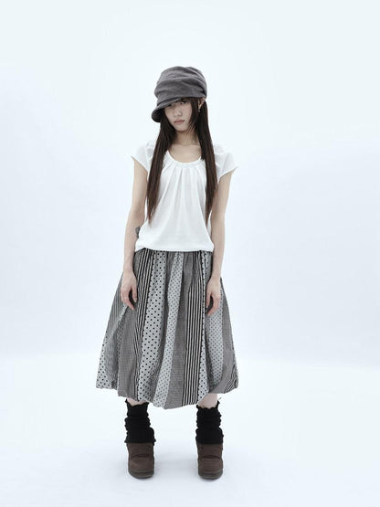 ang project Patchwork Polka Dot Striped Plaid High Waist Bubble Women&