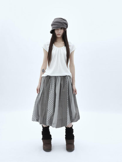 ang project Patchwork Polka Dot Striped Plaid High Waist Bubble Women&
