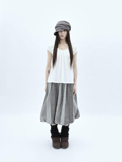 ang project Patchwork Polka Dot Striped Plaid High Waist Bubble Women&