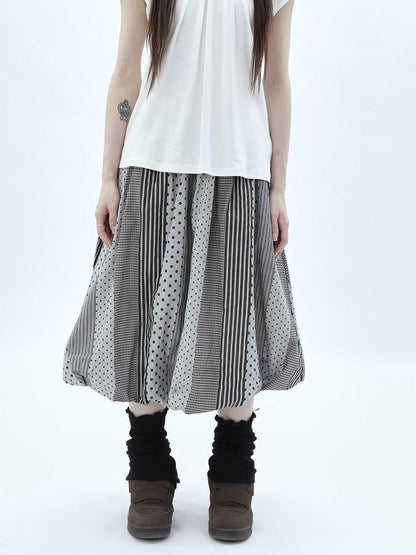 ang project Patchwork Polka Dot Striped Plaid High Waist Bubble Women&