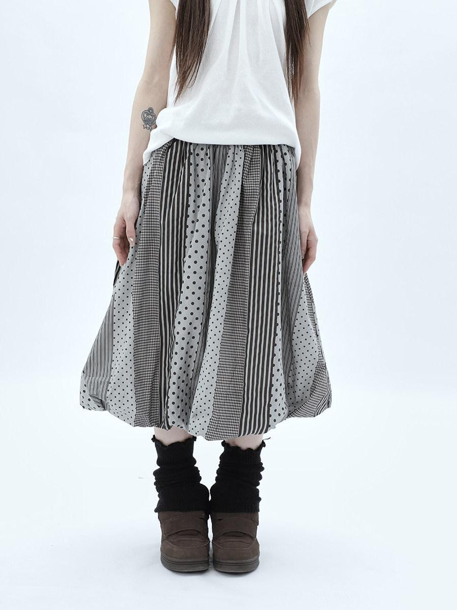 ang project Patchwork Polka Dot Striped Plaid High Waist Bubble Women&