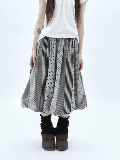 ang project Patchwork Polka Dot Striped Plaid High Waist Bubble Women&