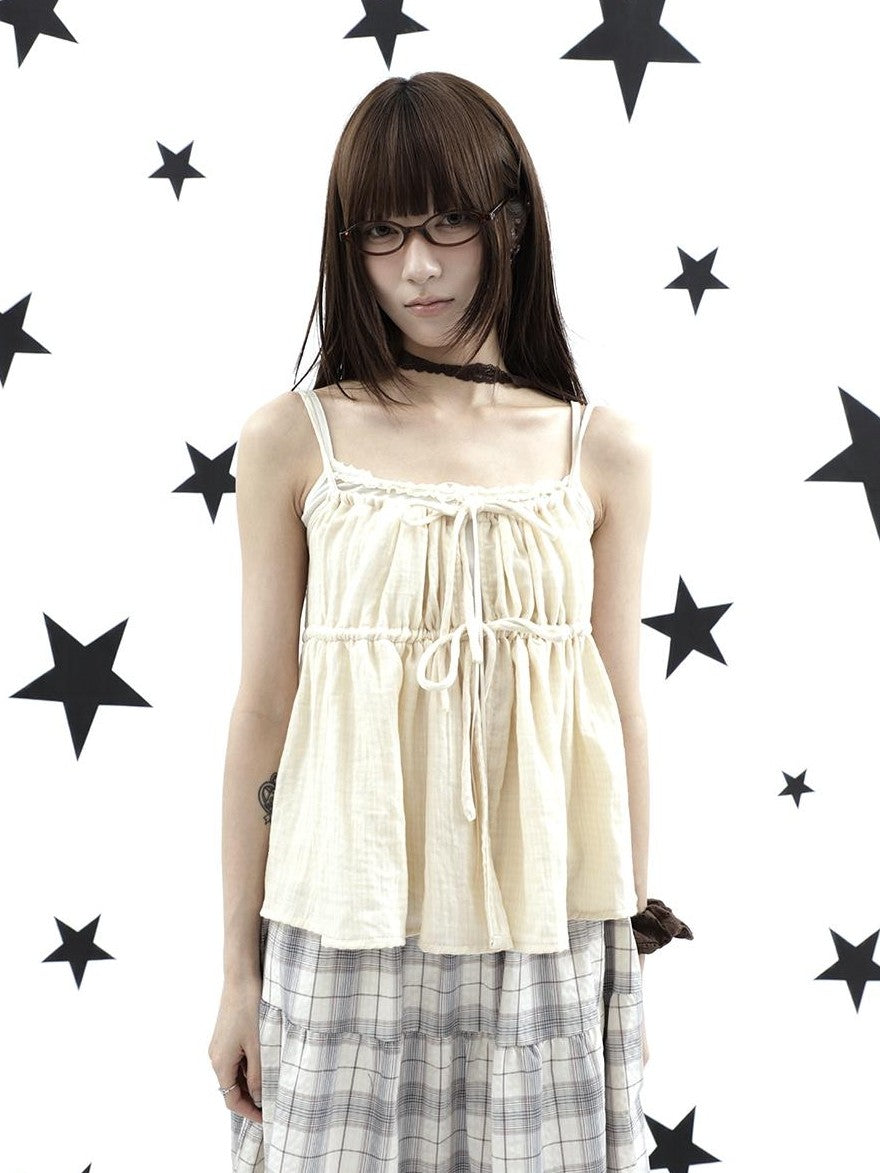 ang project Plaid Bow Tie Ruffle Drawstring Loose Fit Women&