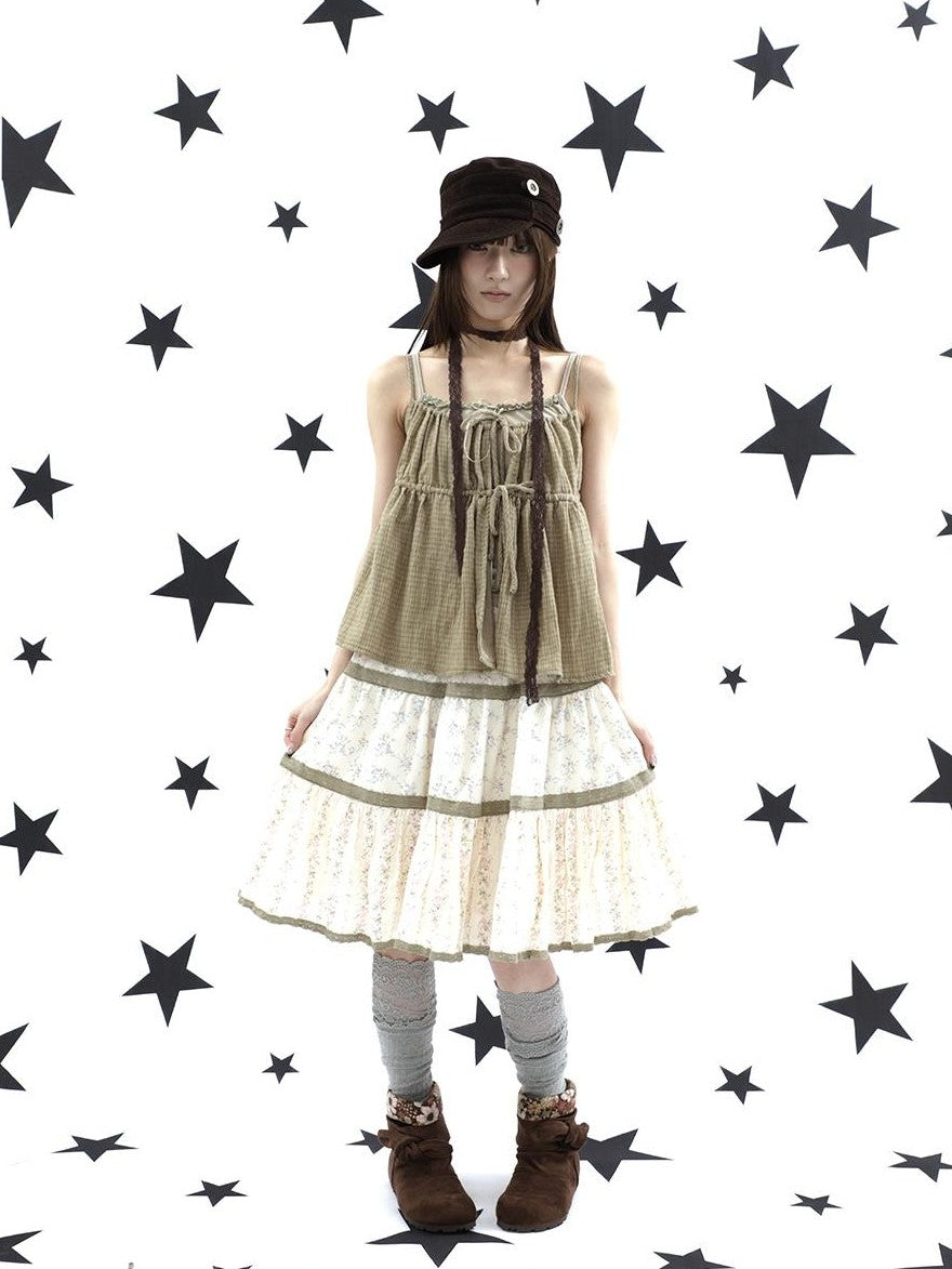 ang project Plaid Bow Tie Ruffle Drawstring Loose Fit Women&