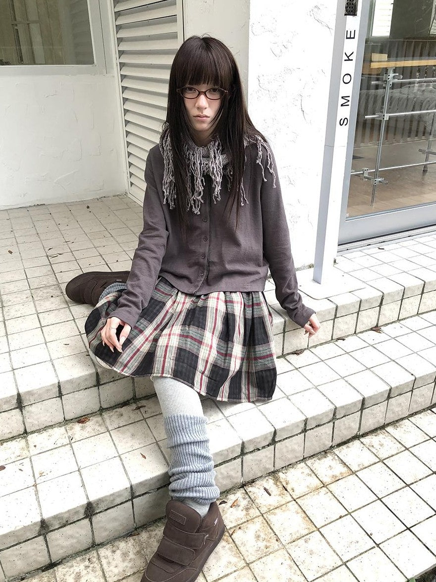 ang project Plaid Color Block Pleated Elastic Waist Korean Style Women&