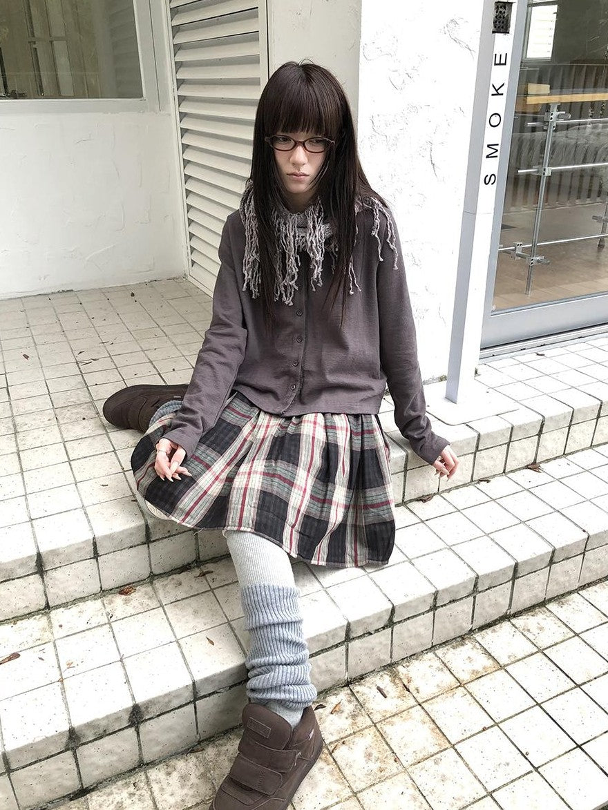 ang project Plaid Color Block Pleated Elastic Waist Korean Style Women&