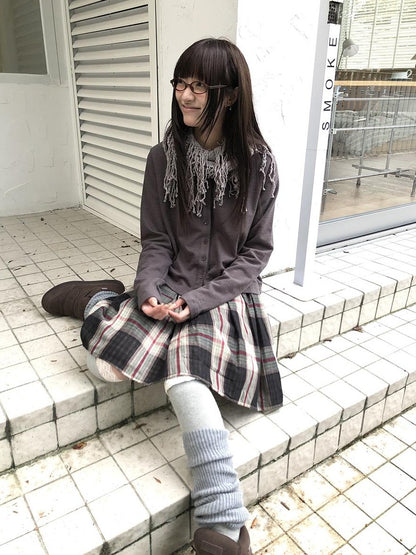 ang project Plaid Color Block Pleated Elastic Waist Korean Style Women&