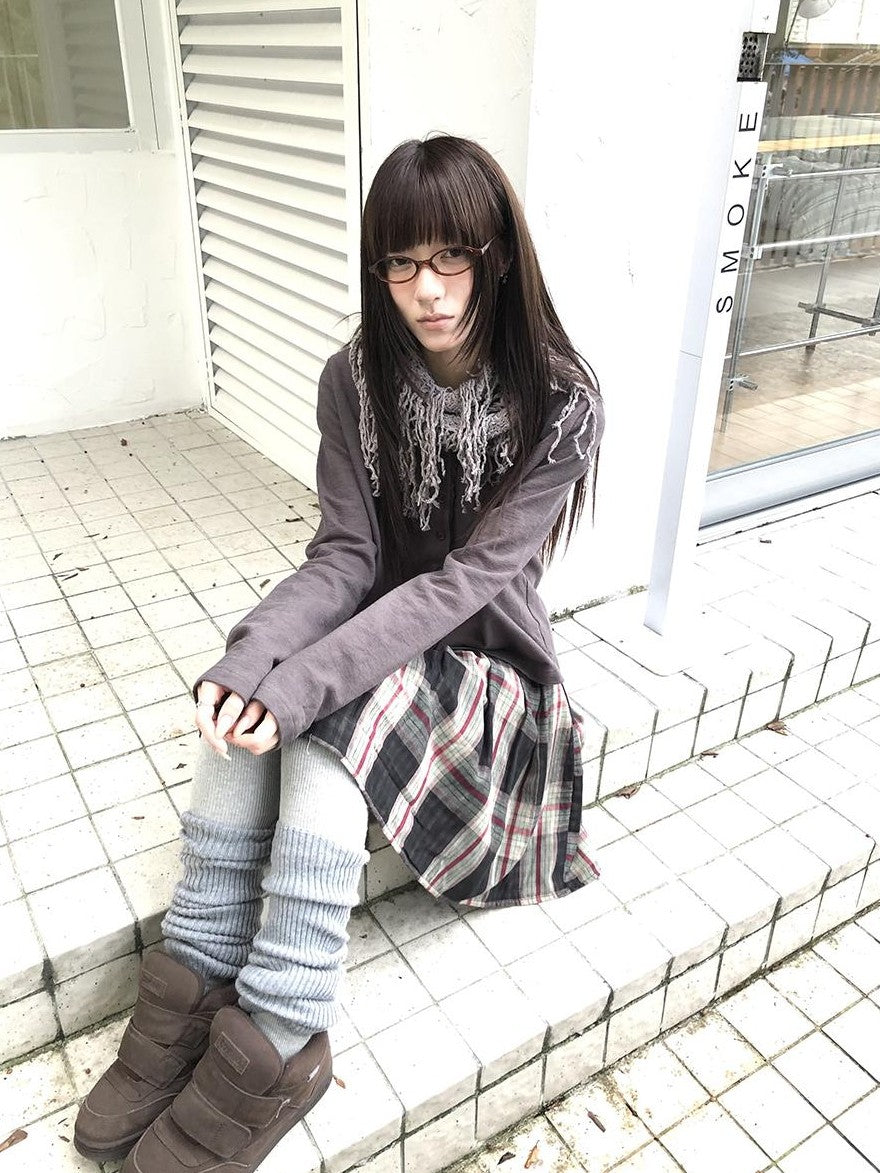 ang project Plaid Color Block Pleated Elastic Waist Korean Style Women&