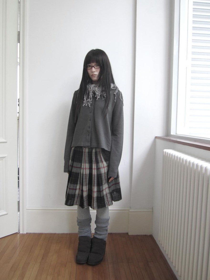 ang project Plaid Color Block Pleated Elastic Waist Korean Style Women&