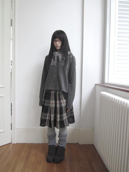 ang project Plaid Color Block Pleated Elastic Waist Korean Style Women&