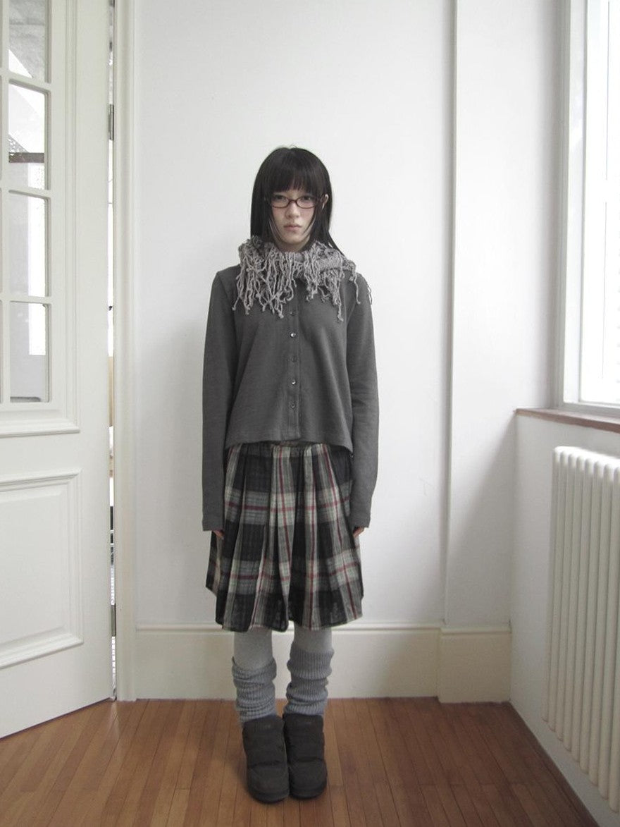 ang project Plaid Color Block Pleated Elastic Waist Korean Style Women&