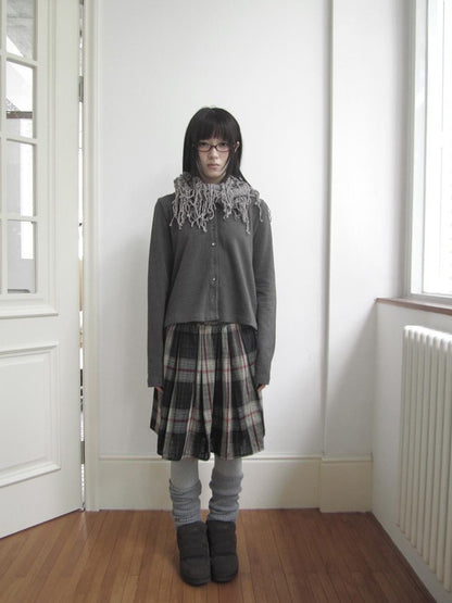ang project Plaid Color Block Pleated Elastic Waist Korean Style Women&