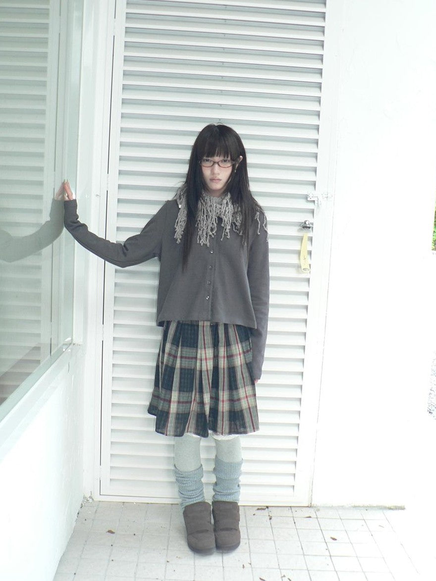 ang project Plaid Color Block Pleated Elastic Waist Korean Style Women&