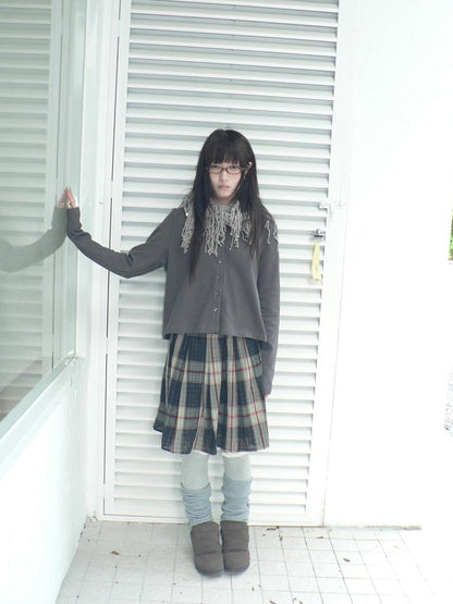 ang project Plaid Color Block Pleated Elastic Waist Korean Style Women&