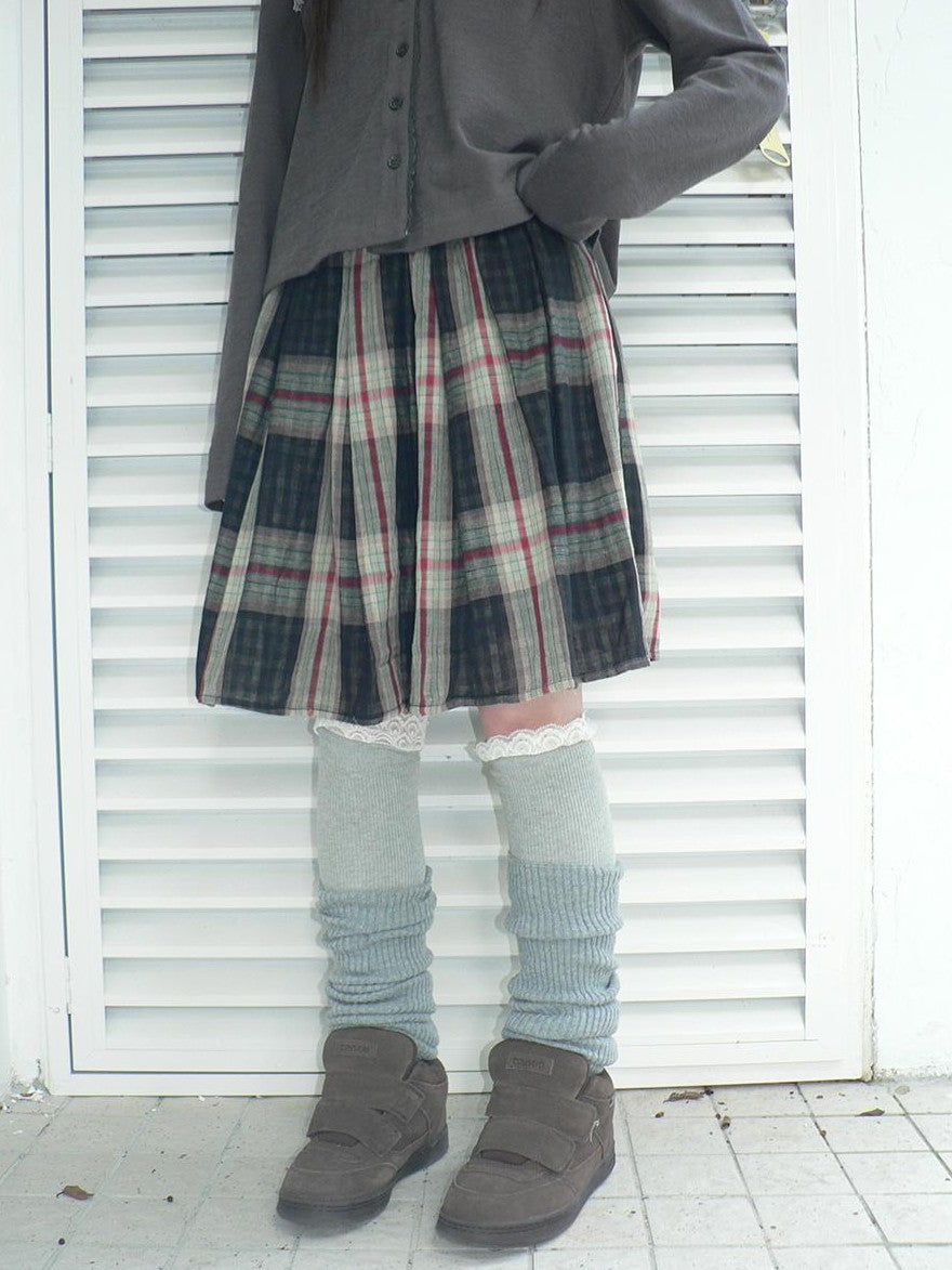 ang project Plaid Color Block Pleated Elastic Waist Korean Style Women&