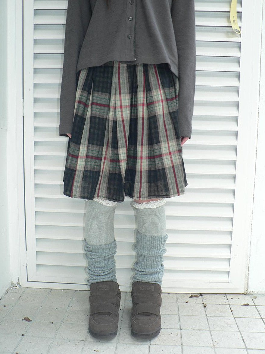 ang project Plaid Color Block Pleated Elastic Waist Korean Style Women&