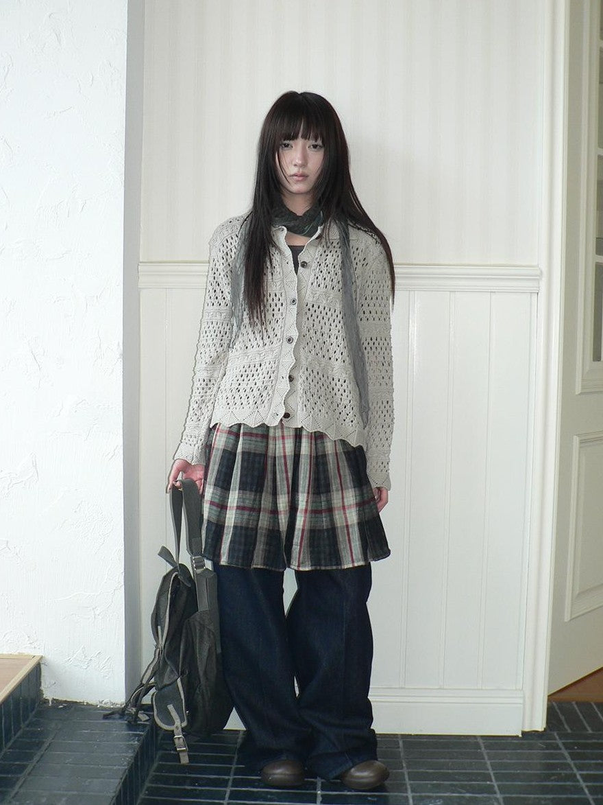 ang project Plaid Color Block Pleated Elastic Waist Korean Style Women&
