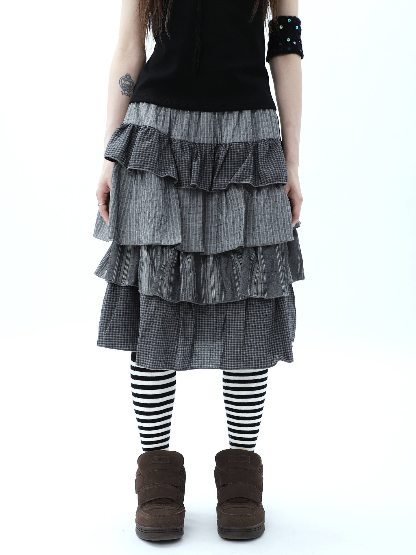 ang_project_Plaid_Colorblock_Layered_Spliced_Pleated_Women&