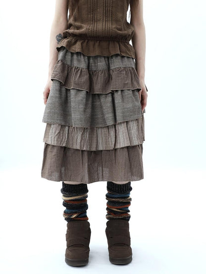 ang project Plaid Colorblock Layered Spliced Pleated Women&