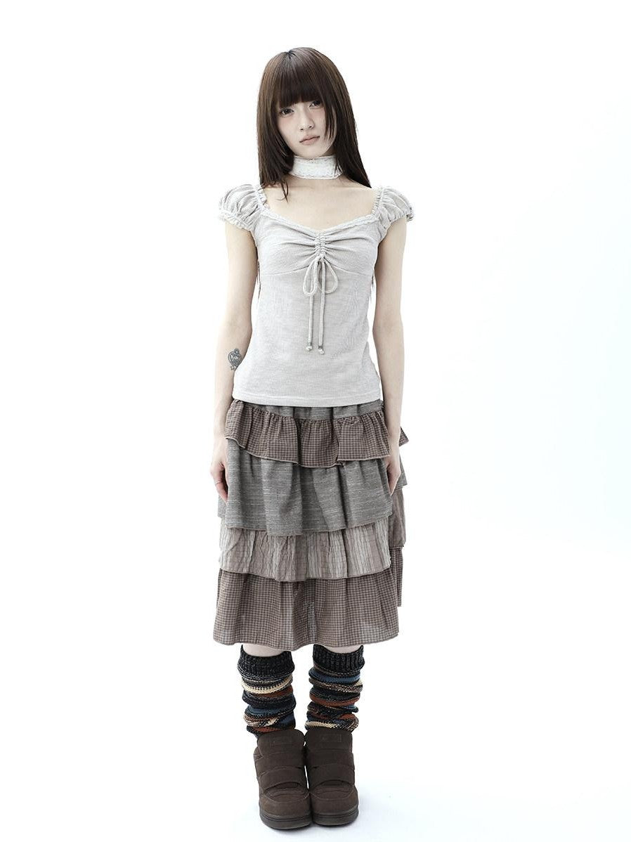ang project Plaid Colorblock Layered Spliced Pleated Women&