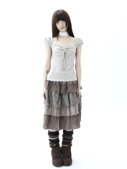 ang project Plaid Colorblock Layered Spliced Pleated Women&