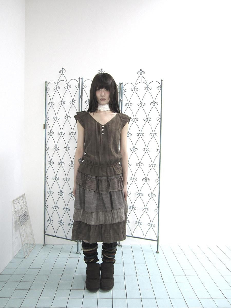 ang project Plaid Colorblock Layered Spliced Pleated Women&