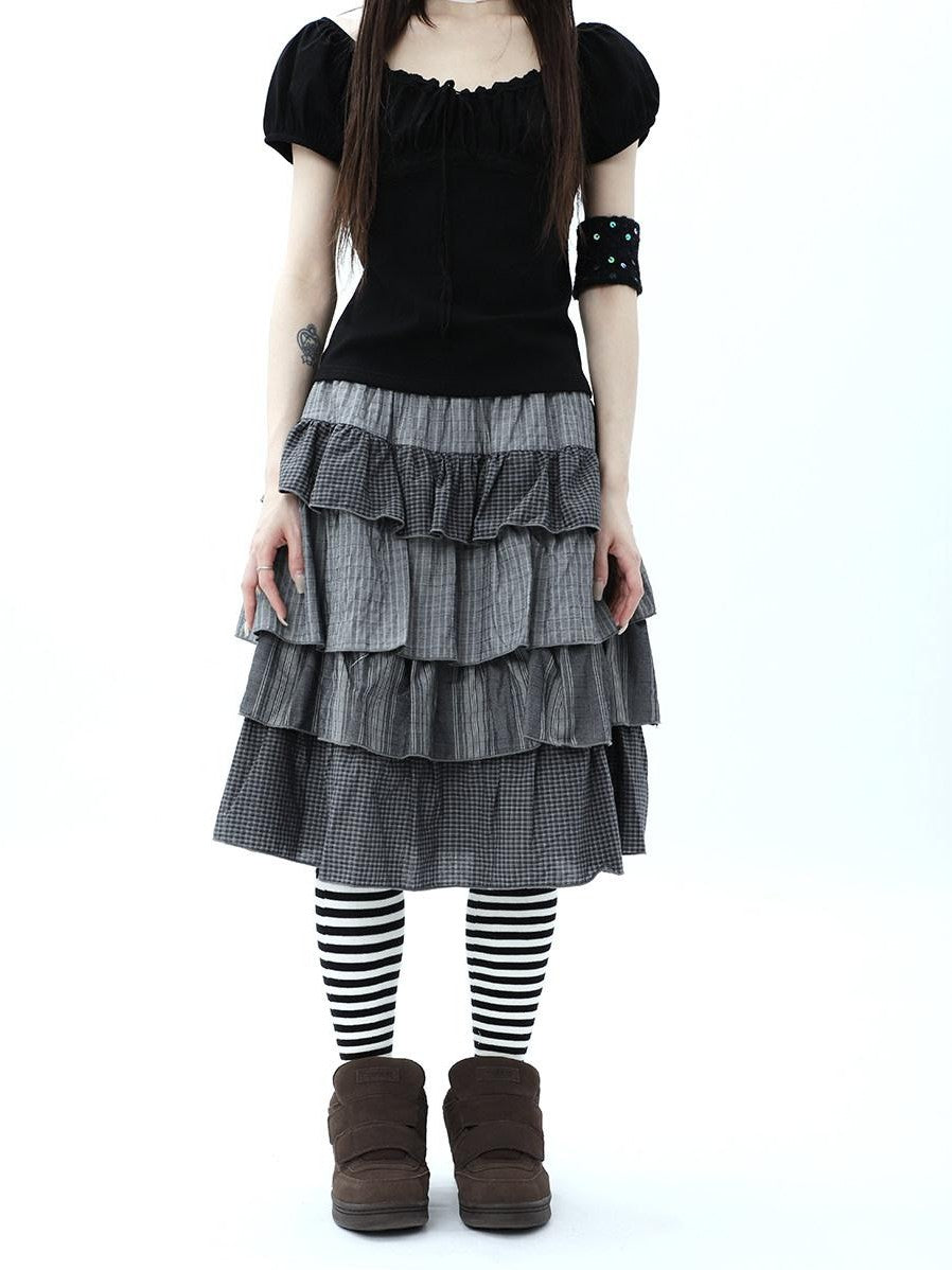 ang project Plaid Colorblock Layered Spliced Pleated Women&
