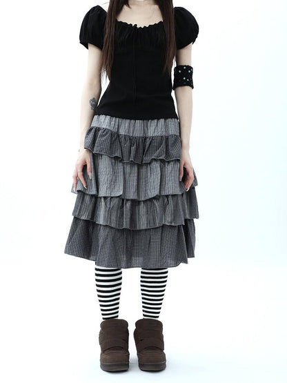 ang project Plaid Colorblock Layered Spliced Pleated Women&