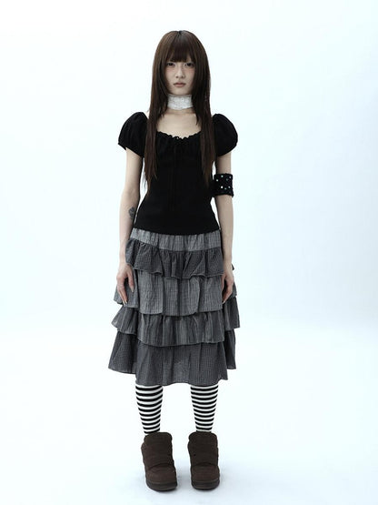 ang project Plaid Colorblock Layered Spliced Pleated Women&