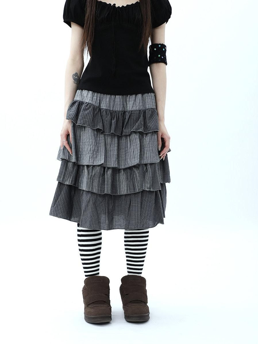 ang project Plaid Colorblock Layered Spliced Pleated Women&