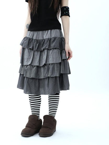 ang project Plaid Colorblock Layered Spliced Pleated Women&