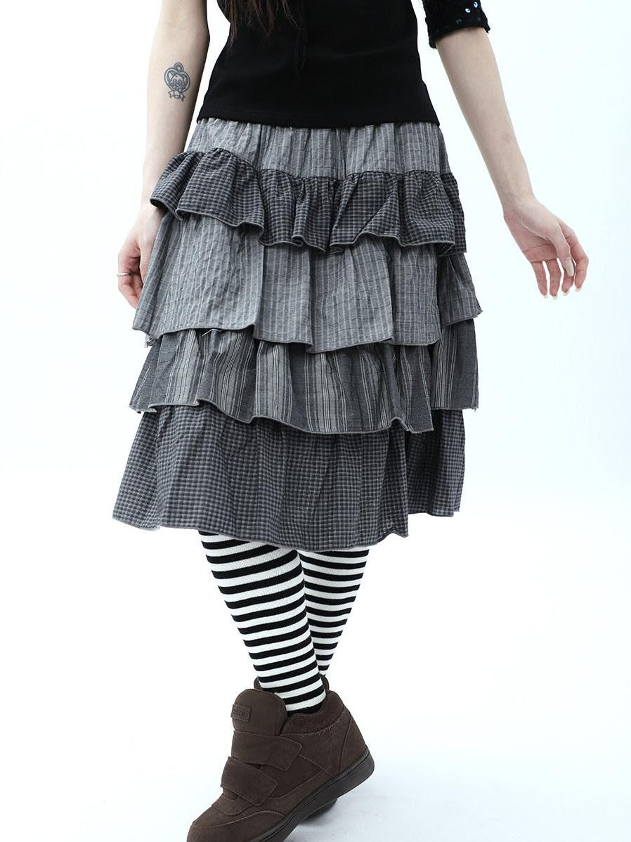 ang project Plaid Colorblock Layered Spliced Pleated Women&