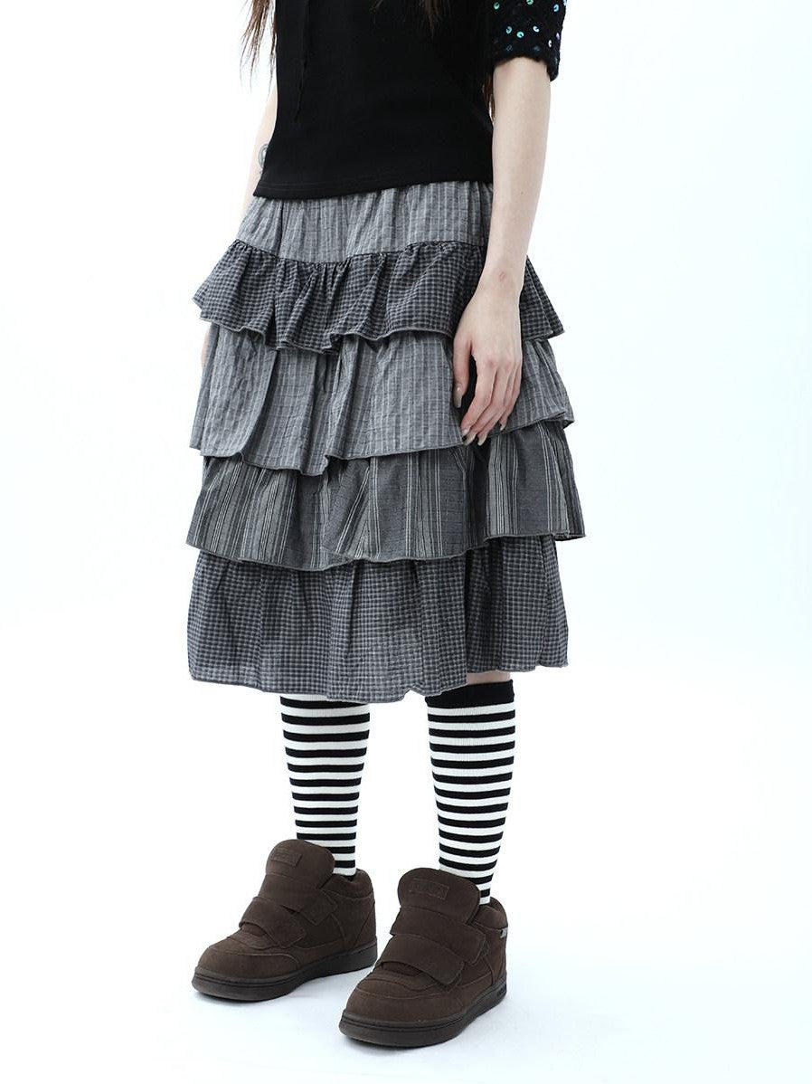 ang project Plaid Colorblock Layered Spliced Pleated Women&
