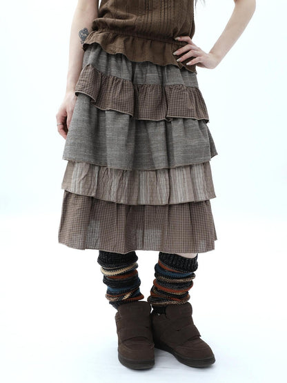 ang project Plaid Colorblock Layered Spliced Pleated Women&