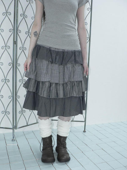 ang project Plaid Colorblock Layered Spliced Pleated Women&