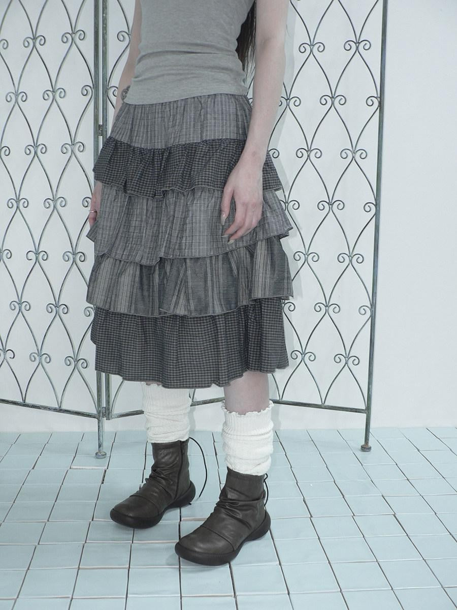 ang project Plaid Colorblock Layered Spliced Pleated Women&