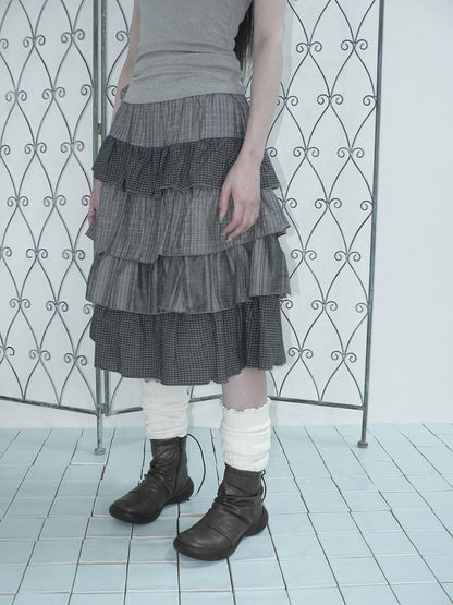 ang project Plaid Colorblock Layered Spliced Pleated Women&