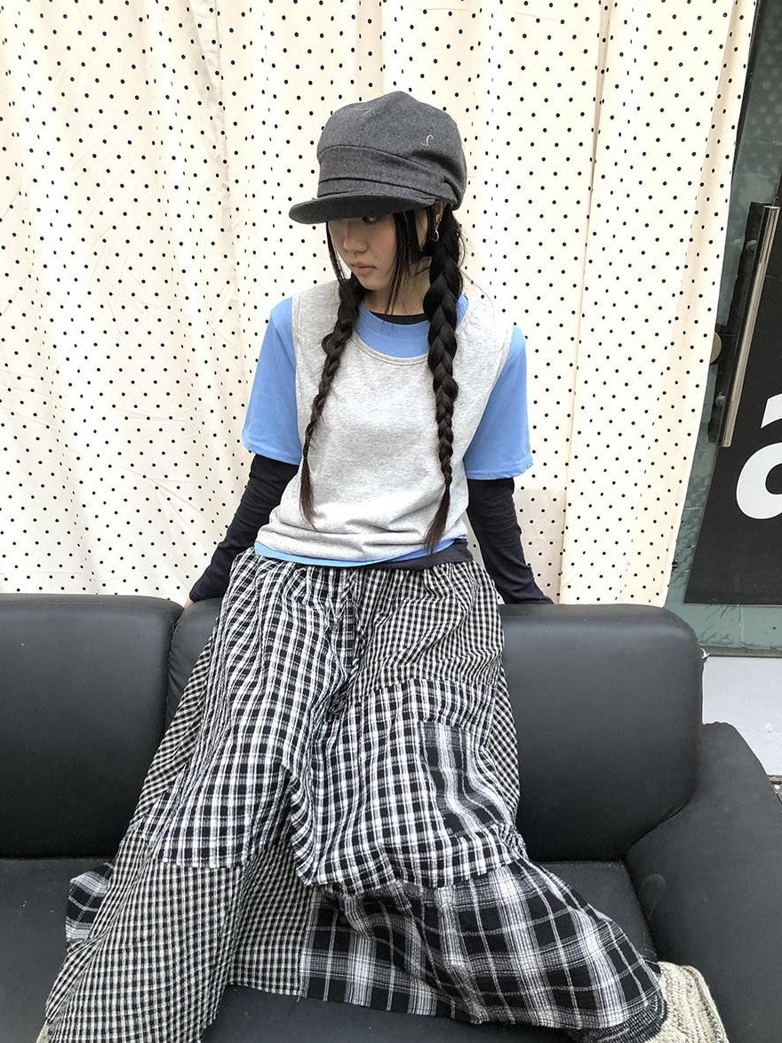 ang project Plaid Contrast Color Layered Retro Women&