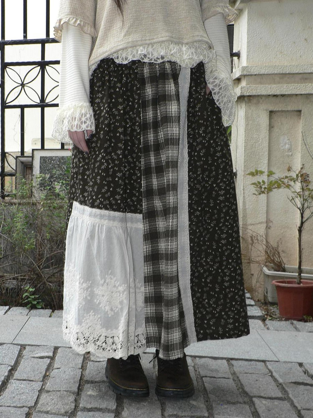 ang project Plaid Floral Vintage Patchwork Lace Women&