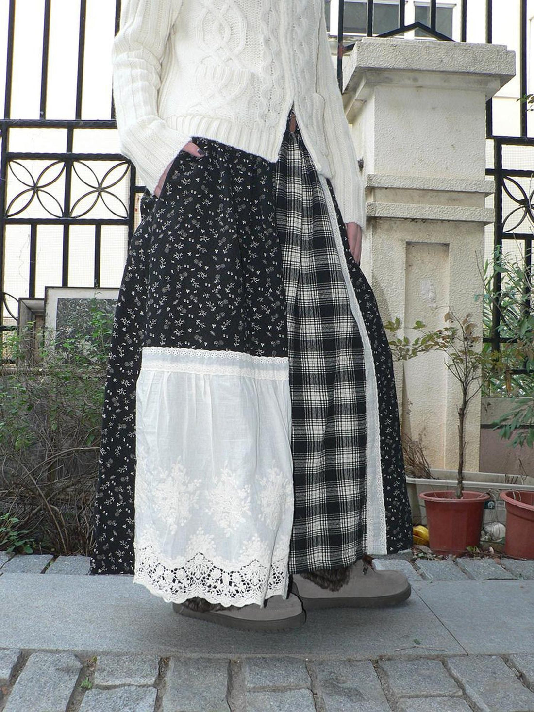 ang project Plaid Floral Vintage Patchwork Lace Women&