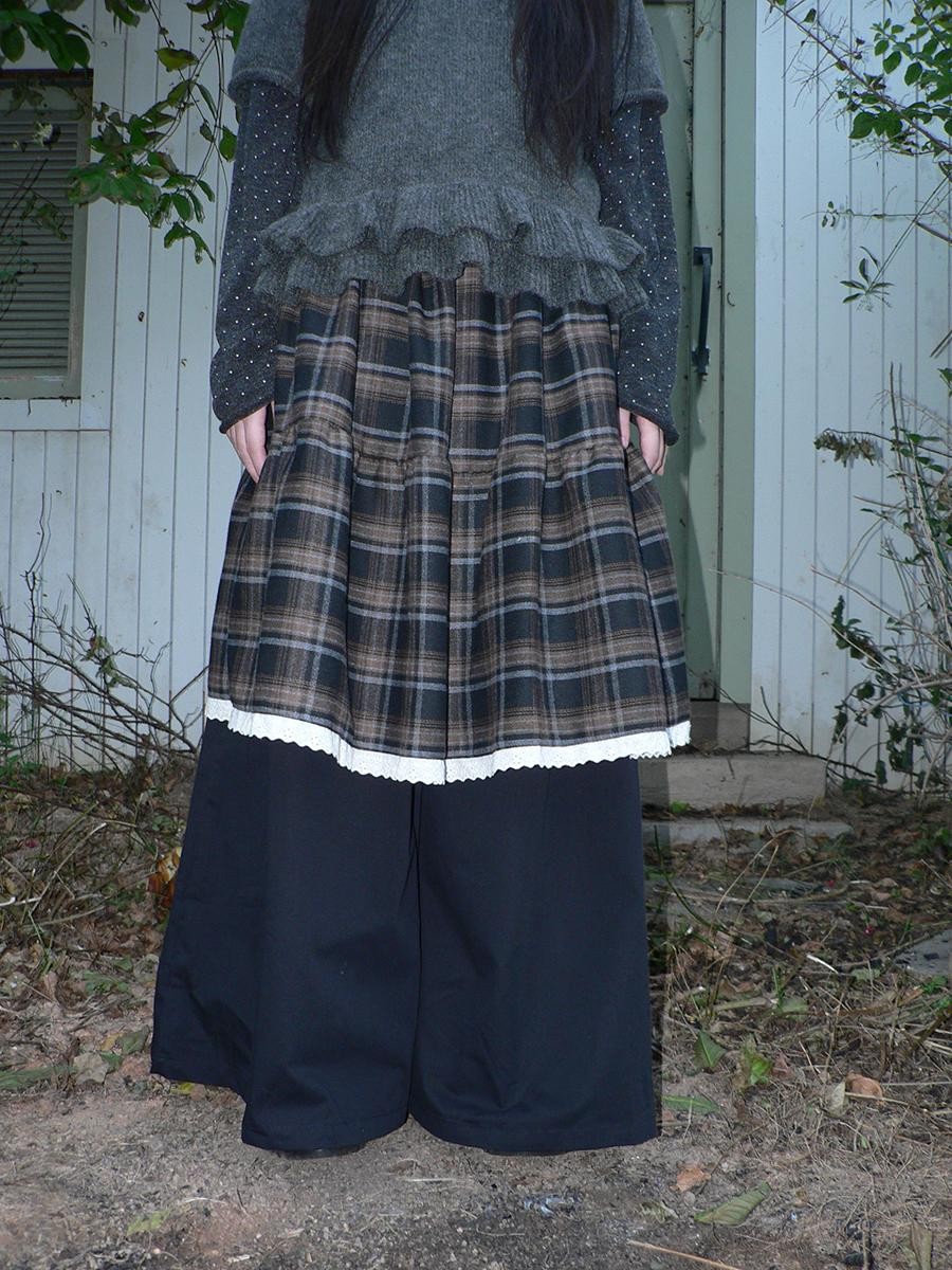 ang project Plaid Lace Splice High Waist Loose Faux Two Piece Women&