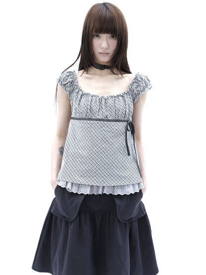 ang_project_Plaid_Lace_Spliced_Bow_Tie_Square_Neck_Women&