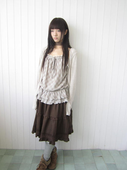 ang project Plaid Lace Trim Button Front Long Sleeve Two Piece Women&