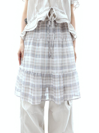 ang project Plaid Layered Drawstring Tie Women&