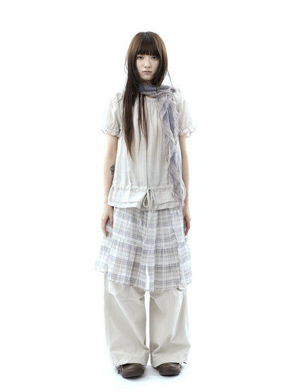 ang project Plaid Layered Drawstring Tie Women&