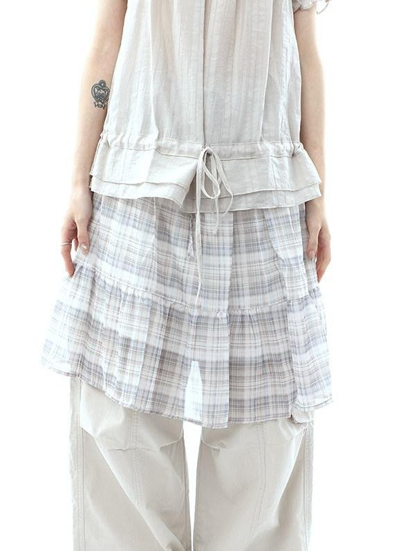 ang project Plaid Layered Drawstring Tie Women&