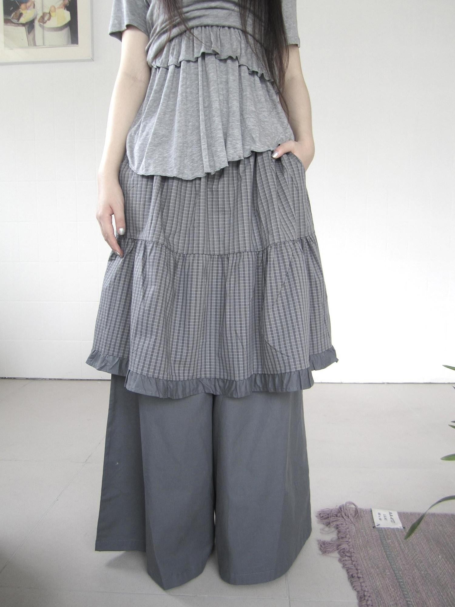 ang project Plaid Patchwork Layered Lettuce Hem Women&