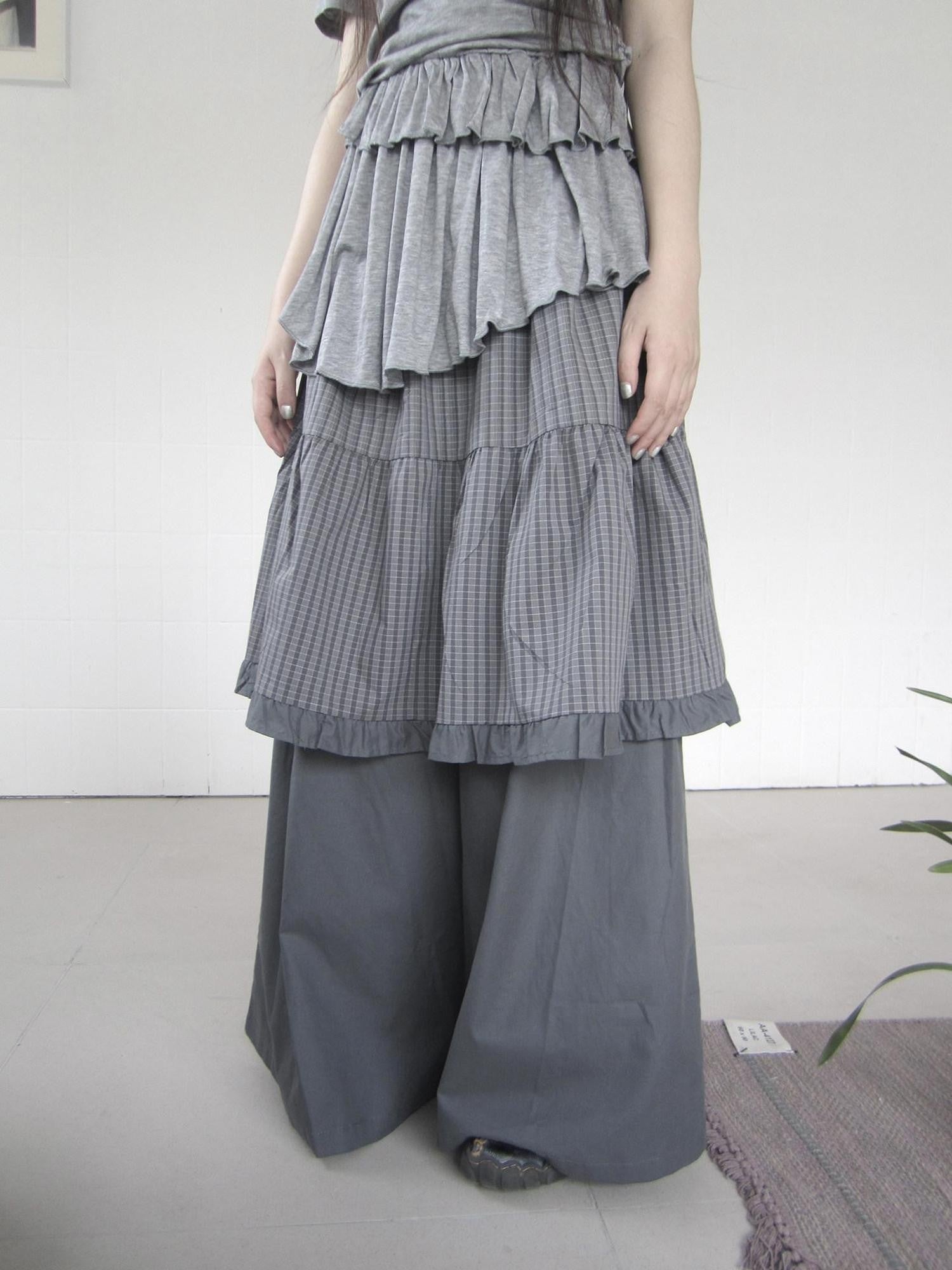 ang project Plaid Patchwork Layered Lettuce Hem Women&