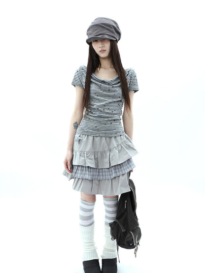 ang project Plaid Patchwork Pleated Lined Women&