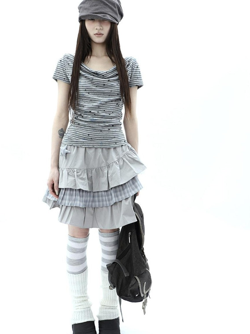 ang project Plaid Patchwork Pleated Lined Women&